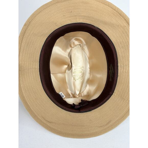 Vintage Stetson Fedora Adult 6 7/8 Beige Genuine Suede With Feathers Hipster - Picture 6 of 10